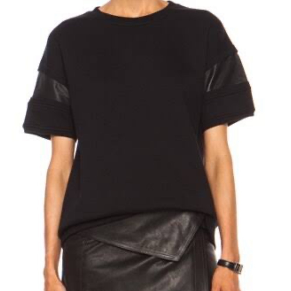 Club Monaco Batwing Leather Trim Oversized Tee - Picture 1 of 5